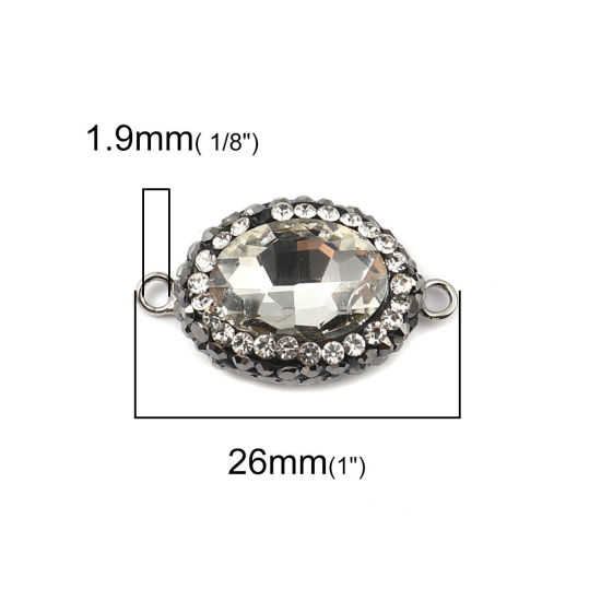 Picture of Brass & Glass Connectors Oval Transparent Clear Faceted Black Rhinestone 26mm x 15mm, 2 PCs                                                                                                                                                                   