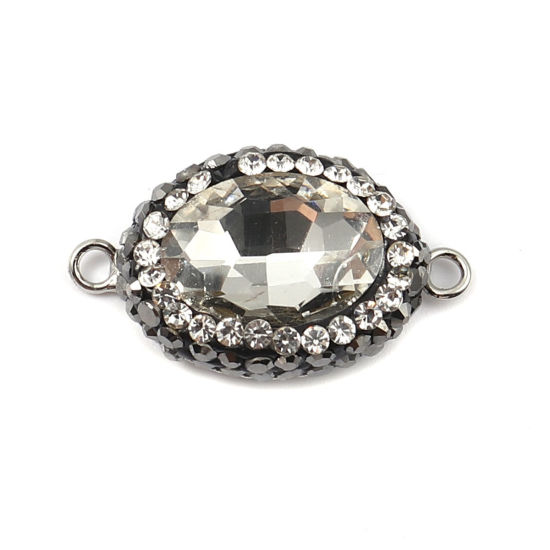 Picture of Brass & Glass Connectors Oval Transparent Clear Faceted Black Rhinestone 26mm x 15mm, 2 PCs                                                                                                                                                                   