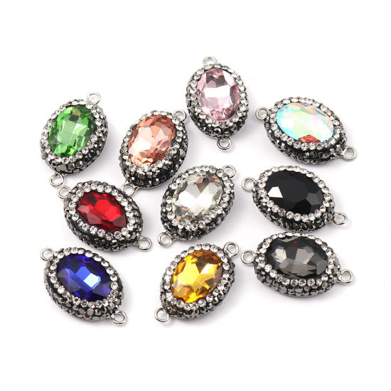 Picture of Brass & Glass Connectors Oval Transparent Clear Faceted Black Rhinestone 26mm x 15mm, 2 PCs                                                                                                                                                                   