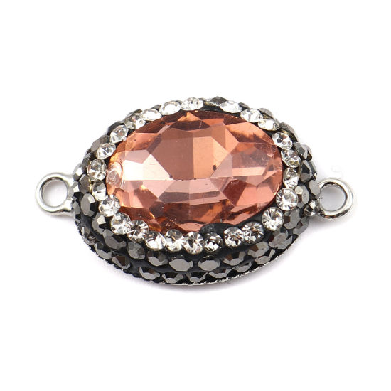 Picture of Brass & Glass Connectors Oval Light Orange Faceted Clear Rhinestone 26mm x 15mm, 2 PCs                                                                                                                                                                        