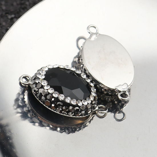 Picture of Brass & Glass Connectors Oval Black Faceted Clear Rhinestone 26mm x 15mm, 2 PCs                                                                                                                                                                               