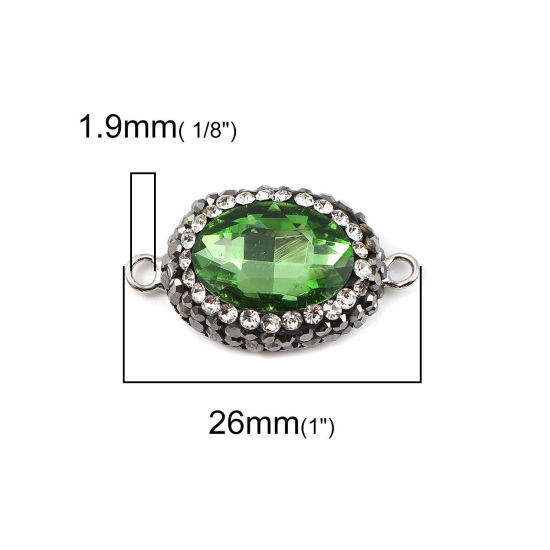 Picture of Brass & Glass Connectors Oval Light Green Faceted Clear Rhinestone 26mm x 15mm, 2 PCs                                                                                                                                                                         