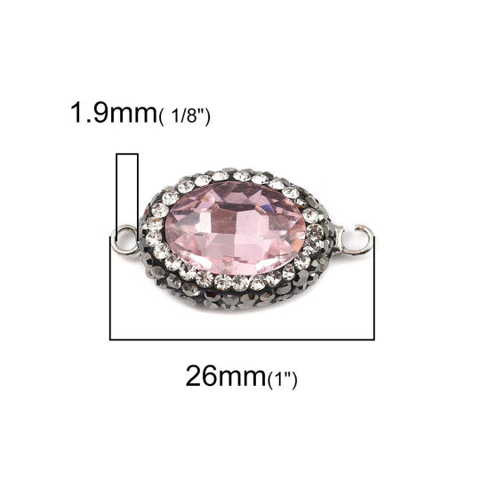 Picture of Brass & Glass Connectors Oval Light Pink Faceted Clear Rhinestone 26mm x 15mm, 2 PCs                                                                                                                                                                          