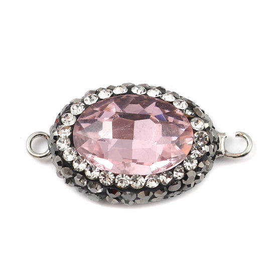 Picture of Brass & Glass Connectors Oval Light Pink Faceted Clear Rhinestone 26mm x 15mm, 2 PCs                                                                                                                                                                          