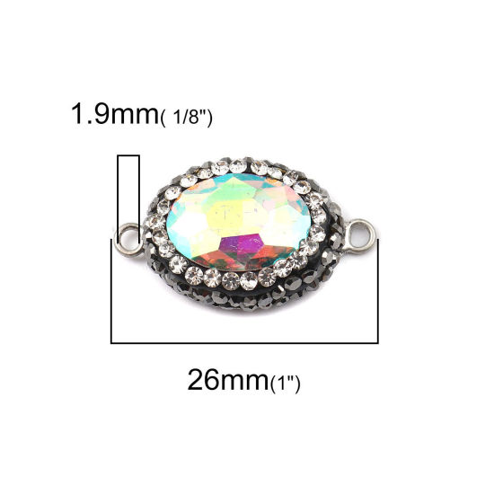 Picture of Brass & Glass Connectors Oval Multicolor AB Rainbow Color Faceted Clear Rhinestone 26mm x 15mm, 2 PCs                                                                                                                                                         