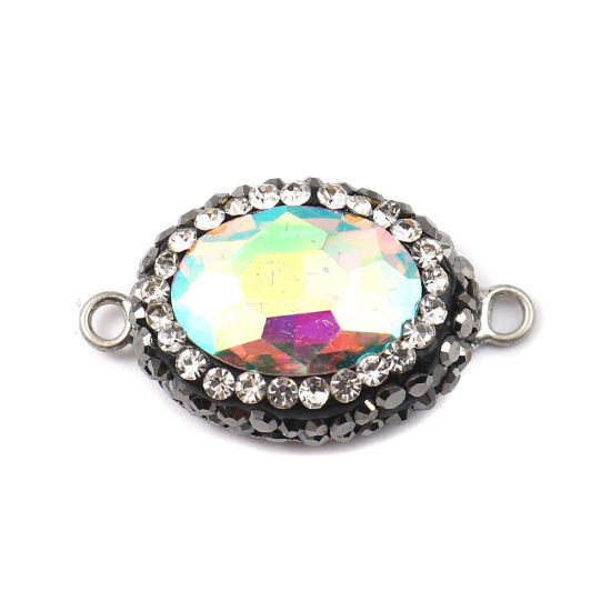 Picture of Brass & Glass Connectors Oval Multicolor AB Rainbow Color Faceted Clear Rhinestone 26mm x 15mm, 2 PCs                                                                                                                                                         