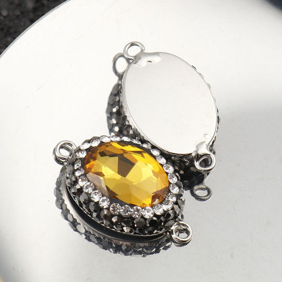 Picture of Brass & Glass Connectors Oval Yellow Faceted Clear Rhinestone 26mm x 15mm, 2 PCs                                                                                                                                                                              