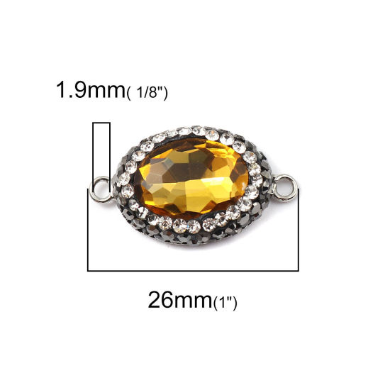 Picture of Brass & Glass Connectors Oval Yellow Faceted Clear Rhinestone 26mm x 15mm, 2 PCs                                                                                                                                                                              