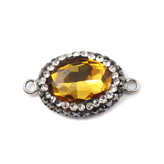 Picture of Brass & Glass Connectors Oval Yellow Faceted Clear Rhinestone 26mm x 15mm, 2 PCs                                                                                                                                                                              