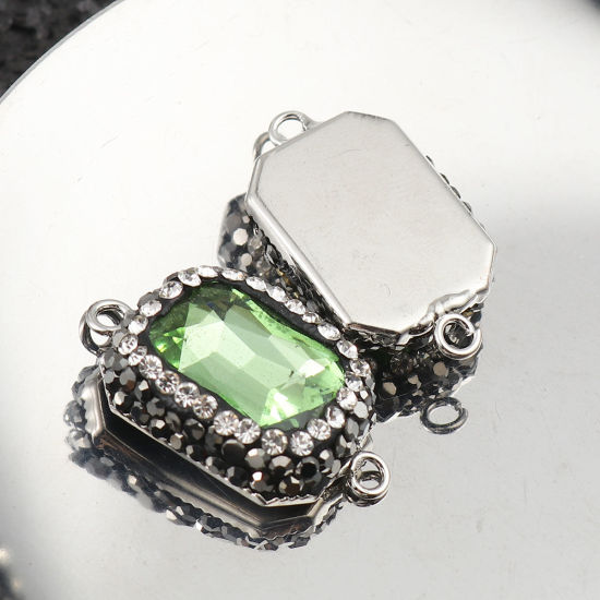 Picture of Brass & Glass Connectors Rectangle Light Green Faceted Clear Rhinestone 26mm x 15mm, 2 PCs                                                                                                                                                                    