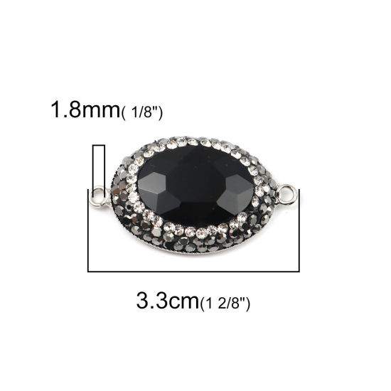 Bild von Messing + Glas Verbinder Oval Schwarz Facettiert Transparent Strass 33mm x 19mm, 2 Stück