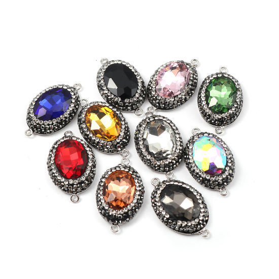 Bild von Messing + Glas Verbinder Oval Schwarz Facettiert Transparent Strass 33mm x 19mm, 2 Stück