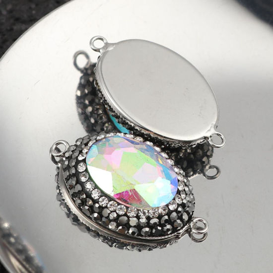 Bild von Messing + Glas Verbinder Oval Schwarz Facettiert Transparent Strass 33mm x 19mm, 2 Stück