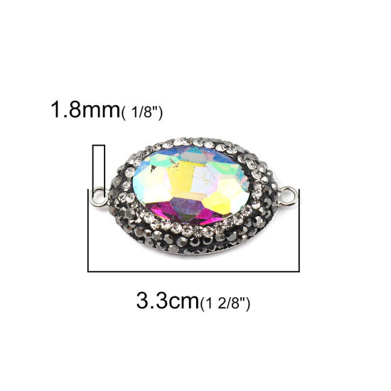 Bild von Messing + Glas Verbinder Oval Bunt AB Farbe Facettiert Transparent Strass 33mm x 19mm, 2 Stück