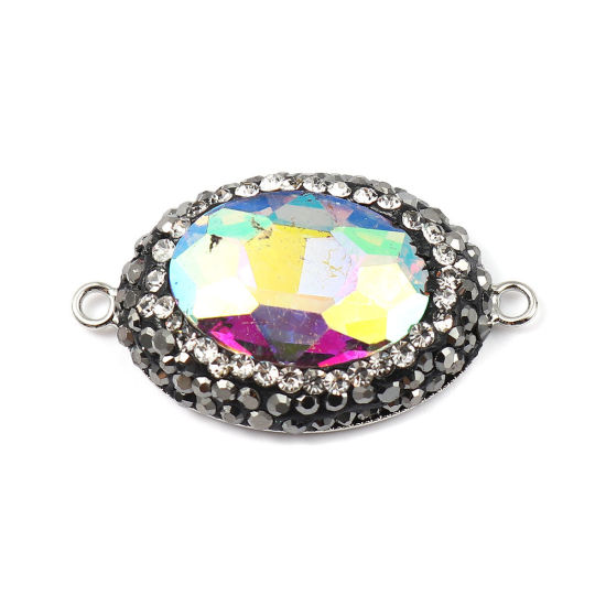 Bild von Messing + Glas Verbinder Oval Bunt AB Farbe Facettiert Transparent Strass 33mm x 19mm, 2 Stück