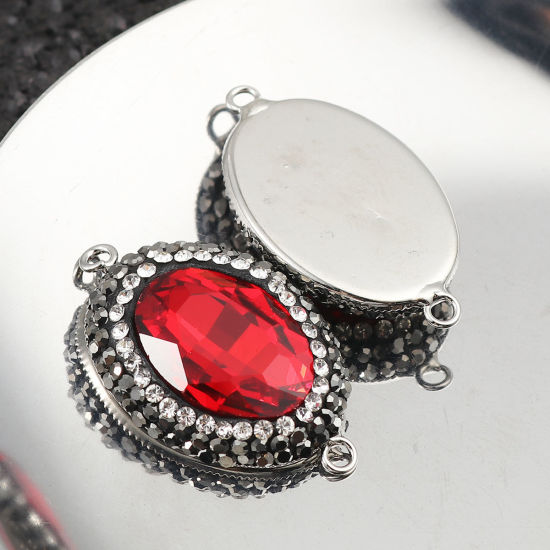 Picture of Brass & Glass Connectors Oval Red Faceted Clear Rhinestone 33mm x 19mm, 2 PCs                                                                                                                                                                                 