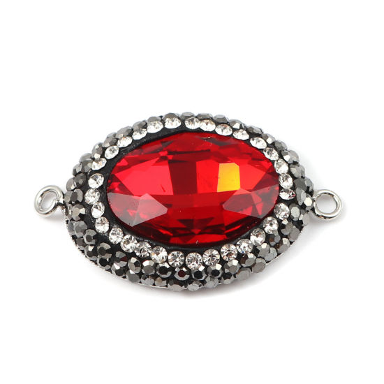 Bild von Messing + Glas Verbinder Oval Rot Facettiert Transparent Strass 33mm x 19mm, 2 Stück