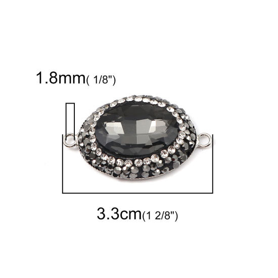 Bild von Messing + Glas Verbinder Oval Schwarz Facettiert Transparent Strass 33mm x 19mm, 2 Stück