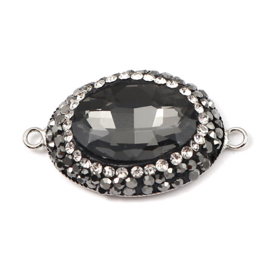 Bild von Messing + Glas Verbinder Oval Schwarz Facettiert Transparent Strass 33mm x 19mm, 2 Stück