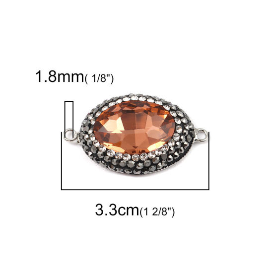 Bild von Messing + Glas Verbinder Oval Orange Facettiert Transparent Strass 33mm x 19mm, 2 Stück