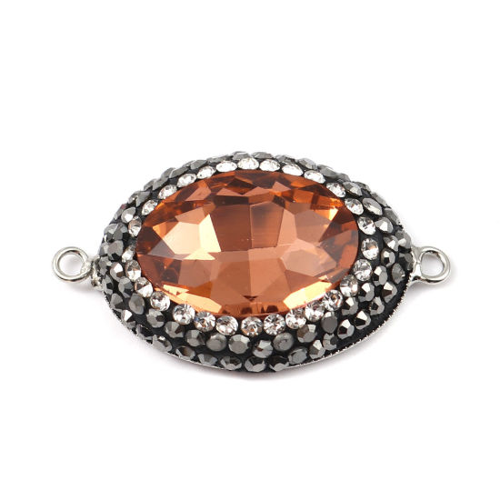 Bild von Messing + Glas Verbinder Oval Orange Facettiert Transparent Strass 33mm x 19mm, 2 Stück