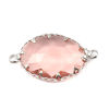 Picture of Brass Charms Oval Silver Tone Light Pink With Glass Cabochons Transparent Clear Faceted 25mm x 14mm, 3 PCs                                                                                                                                                    