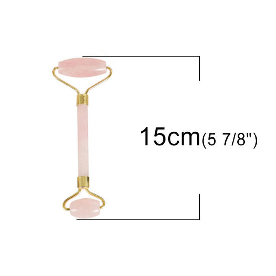 Изображение Розовый Кварц ( Природный ) Роликовый массажер Позолоченный Розовый 15см x 5.8см, 1 ШТ