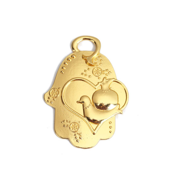 Image de Pendentifs en Alliage de Zinc Khamsa Symbole Paume Doré Cœur 59mm x 42mm, 5 Pcs