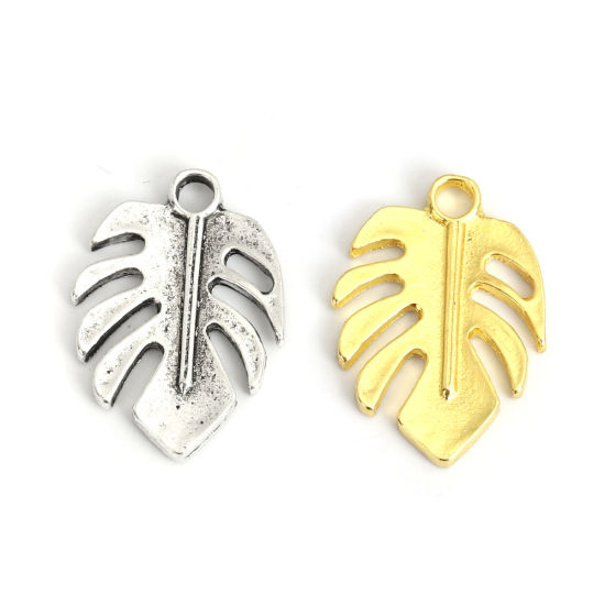 Imagen de Zamak Colgantes Charms Hoja Plata Antigua Hueco 23mm x 16mm, 10 Unidades