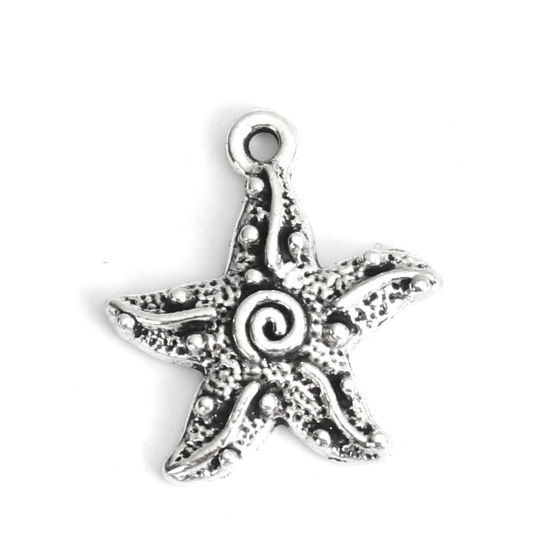 Picture of Zinc Based Alloy Ocean Jewelry Charms Star Fish Antique Silver Color 20mm x 18mm, 50 PCs