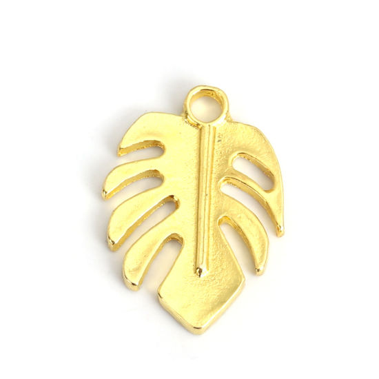 Imagen de Zamak Malla Colgantes Charms Pluma Chapado en Oro Hueco 23mm x 16mm, 10 Unidades