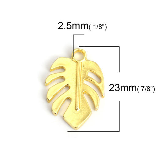 Imagen de Zamak Malla Colgantes Charms Pluma Chapado en Oro Hueco 23mm x 16mm, 10 Unidades