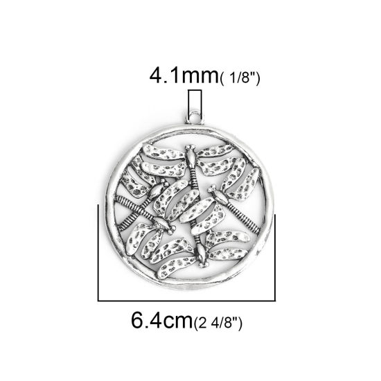 Immagine di Lega di Zinco Ciondoli Tondo Argento Antico Libellula Filigrana 70mm x 64mm , 3 Pz