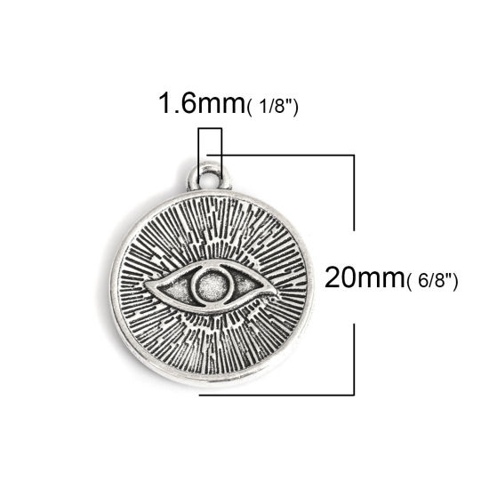 Image de Breloques en Alliage de Zinc Rond Argent Vieilli Yeux 20mm x 17mm, 30 Pcs