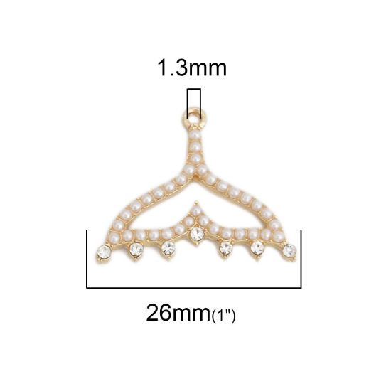 Immagine di Lega di Zinco Charms Fishtail Oro Placcato Bianco Trasparente Strass Perla Imitato Acrilico 26mm x 22mm , 5 Pz