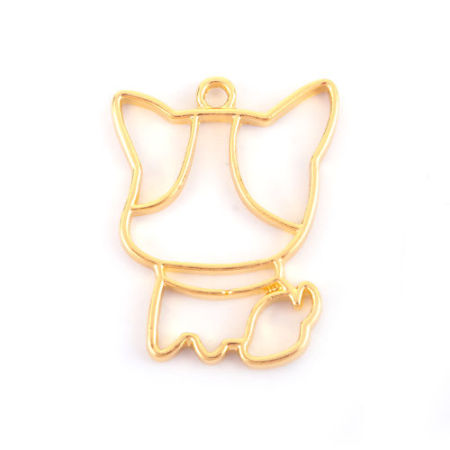 Zinc Based Alloy Open Back Bezel Pendants For Resin Gold Plated Bulldog Animal 35mm x 27mm, 5 PCs