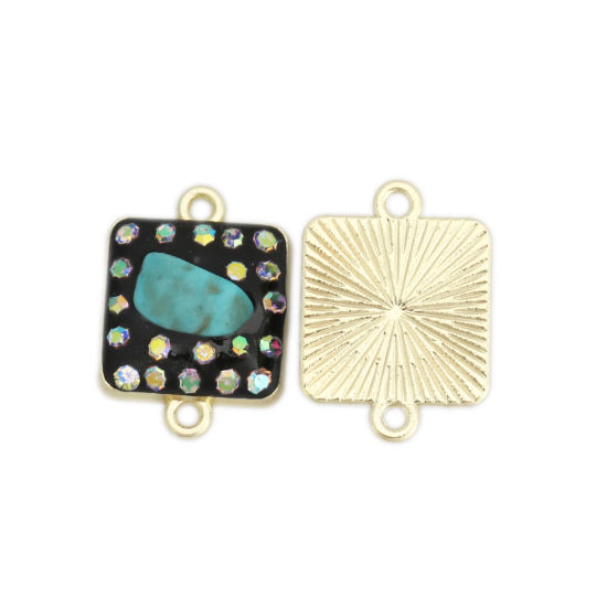 Bild von Zinklegierung & Stein Verbinder Quadrat Vergoldet Grün mit Bunt Strass, 20mm x 14mm, 10 Stück