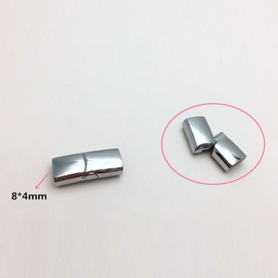 Picture of 304 Stainless Steel Casting Magnetic Clasps Rectangle Silver Tone 23mm x 10mm, 1 Piece