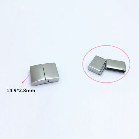 304 Stainless Steel Casting Magnetic Clasps Rectangle Silver Tone Frosted 20mm x 17mm, 1 Piece