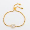 Picture of 316 Stainless Steel Adjustable Slider/ Slide Bolo Bracelets Gold Plated White Round Clear Cubic Zirconia 28cm(11") long, 1 Piece