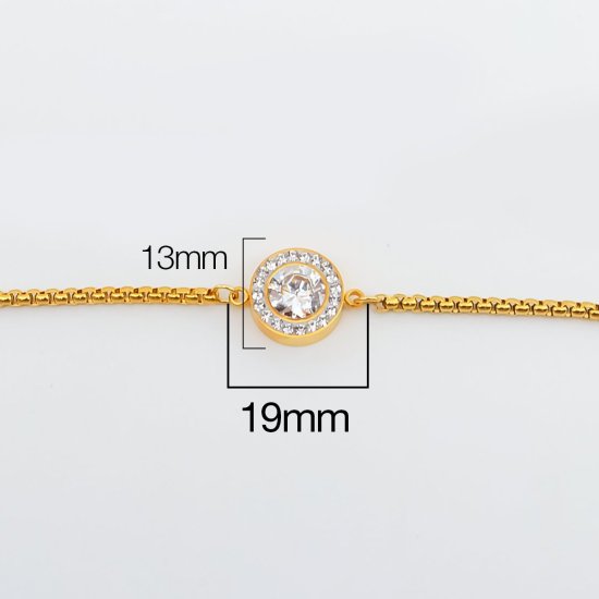 Imagen de 316 Acero Inoxidable Ajustable Slider/ Slide Pulsera Chapado en Oro Blanco Ronda Claro Circón Artificial 28cm longitud, 1 Unidad