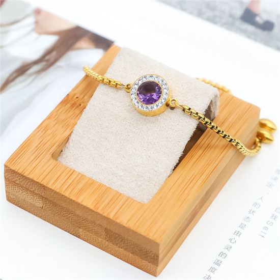 Imagen de 316 Acero Inoxidable Ajustable Slider/ Slide Pulsera Chapado en Oro Blanco Ronda Claro Circón Artificial 28cm longitud, 1 Unidad