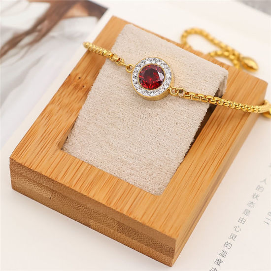 Imagen de 316 Acero Inoxidable Ajustable Slider/ Slide Pulsera Chapado en Oro Blanco Ronda Claro Circón Artificial 28cm longitud, 1 Unidad