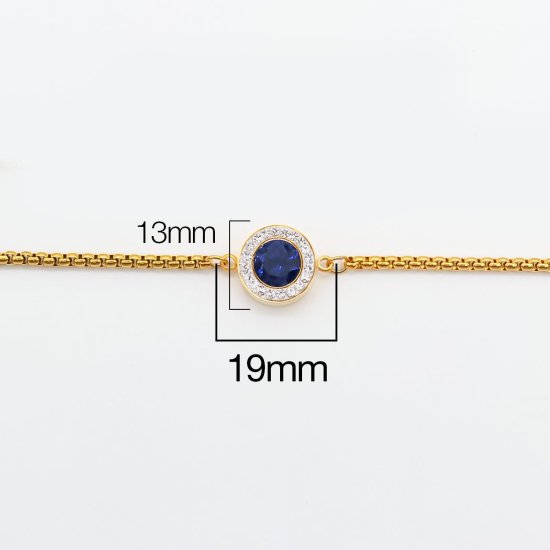 Image de Bracelet Bolo Réglable Nœud Glissé en 316 Acier Inoxydable Doré Bleu Foncé Rond Zircone Cubique Clair 28cm long, 1 Pièce