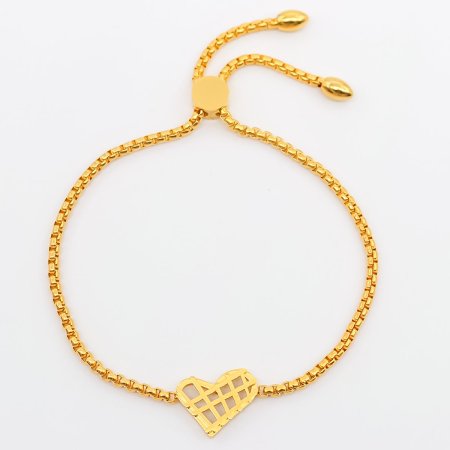 Bracelet Bolo Réglable Nœud Glissé en 316 Acier Inoxydable Doré Cœur Carreau Creux 28cm long, 1 Pièce