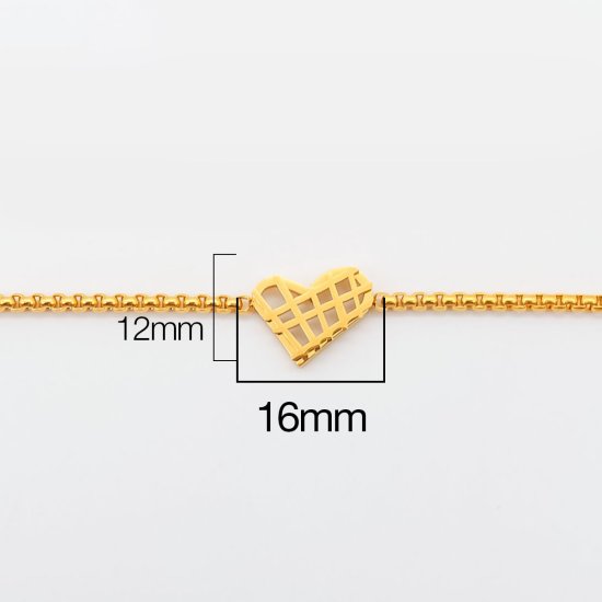 Imagen de 316 Acero Inoxidable Ajustable Slider/ Slide Pulsera Chapado en Oro Corazón Enrejado Hueco 28cm longitud, 1 Unidad