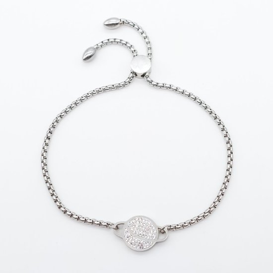 Image de Bracelet Bolo Réglable Nœud Glissé en 316 Acier Inoxydable Argent Mat Univers Planète Zircone Cubique Clair 28cm long, 1 Pièce