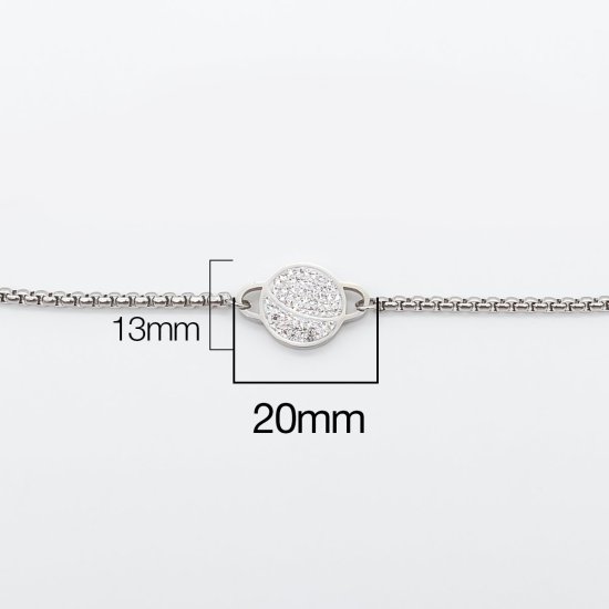 Image de Bracelet Bolo Réglable Nœud Glissé en 316 Acier Inoxydable Argent Mat Univers Planète Zircone Cubique Clair 28cm long, 1 Pièce