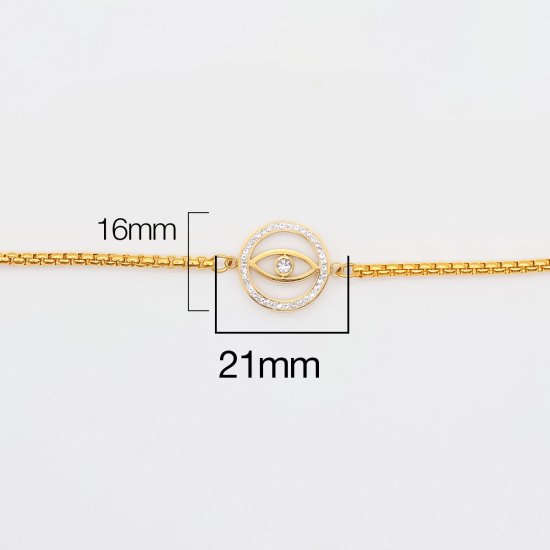 316ステンレス鋼 調整可能 スライダー ボーロ ブレスレット 金メッキ 円形 目 クリア ジルコン 透かし 28cm 長さ、 1 本 の画像