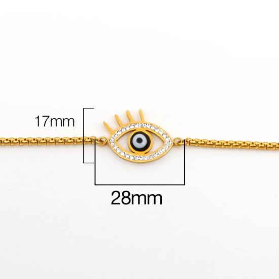 Bild von 316 Edelstahl Einstellbares Slider/ Slide Armband Schieberarmband Vergoldet Auge Klar Zirkonia Hohl 28.5cm lang, 1 Strang